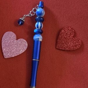 Blue Beaded Pen with Charm